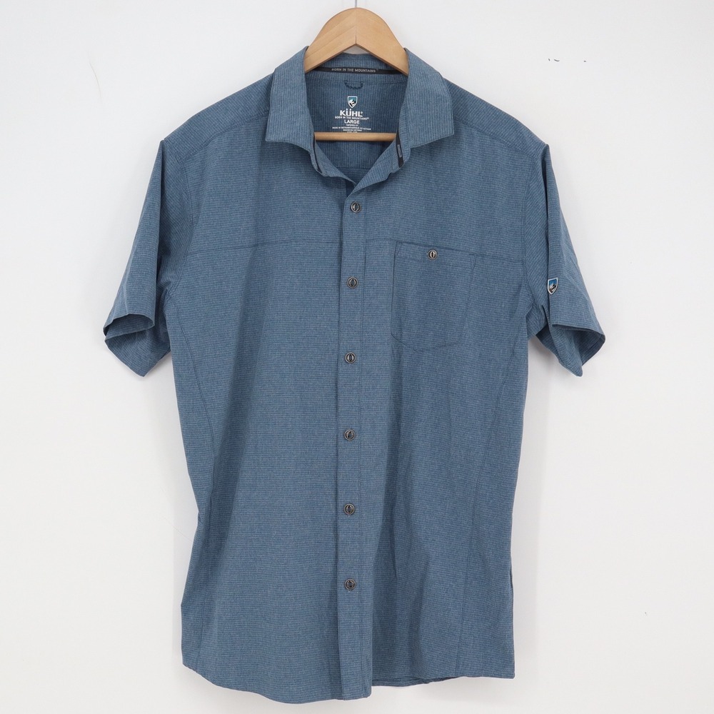 KUHL Shirt Mens L Tapered Fit Blue Short Sleeve Button Down Excellent